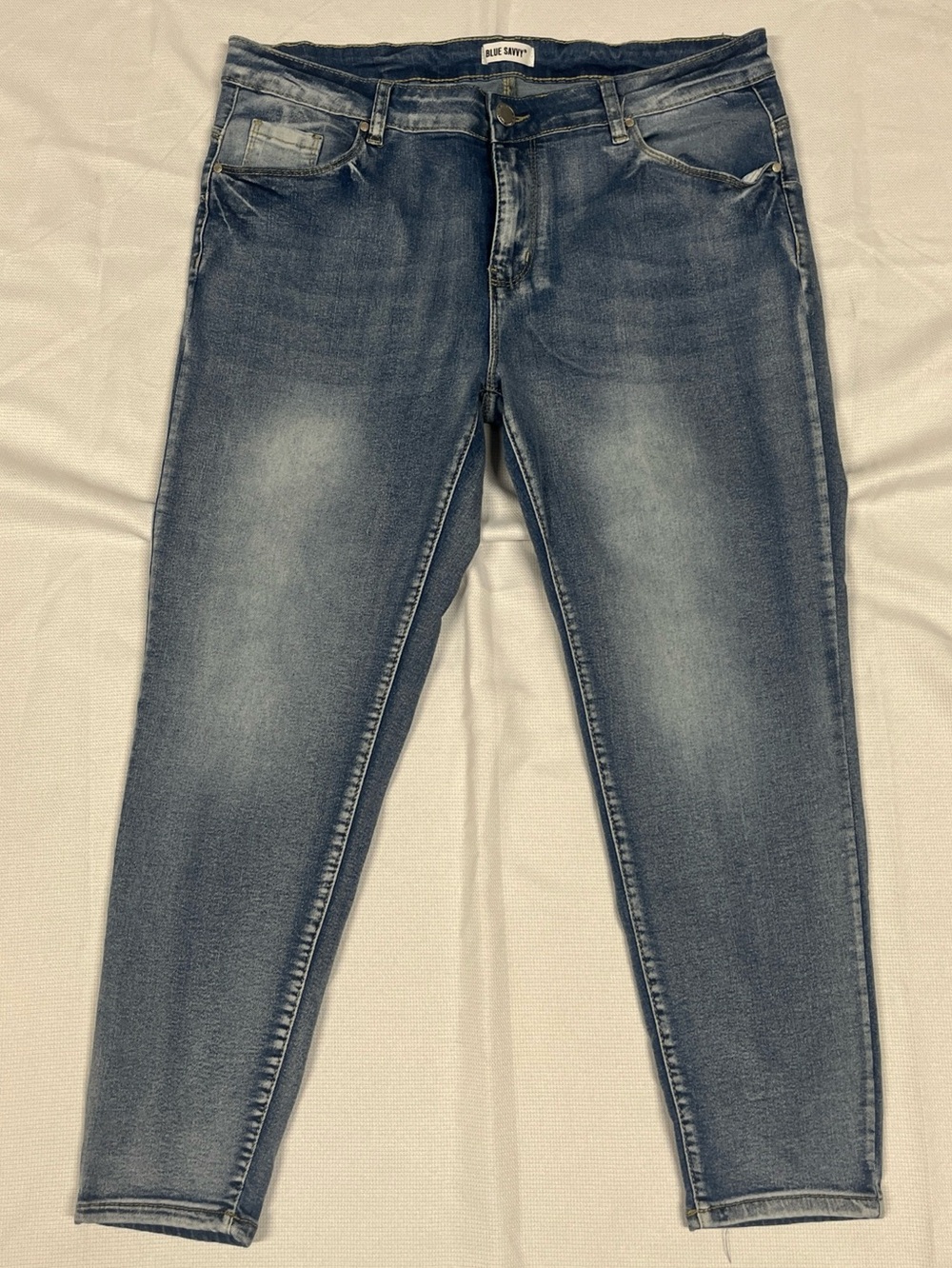 Blue Savvy Women’s Skinny Blue Denim Jeans Stretch 5-Pocket Button Sz 17/33